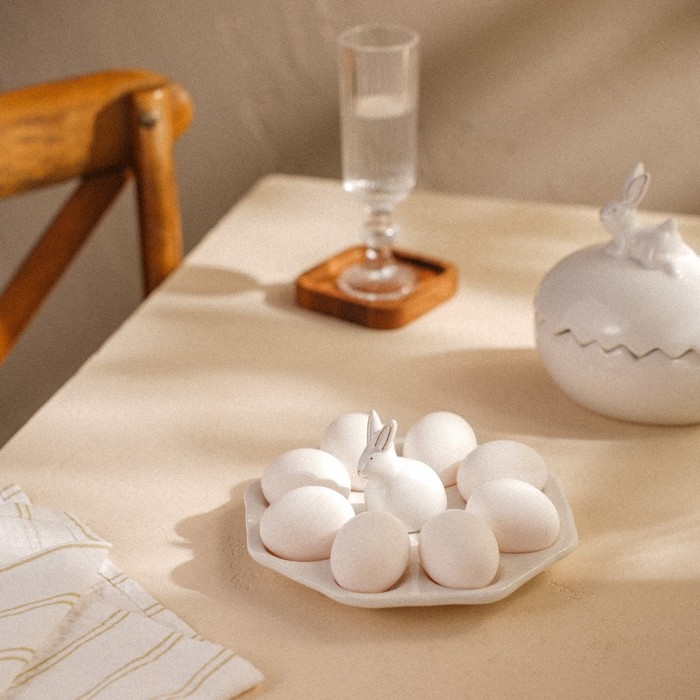 Подставка для яиц керамическая SL Home «Пасхальные кролики», 19×9 см, 8 ячеек, цвет белый Подставка для яиц керамическая SL Home «Пасхальные кролики», 19×9 см, 8 ячеек, цвет белый