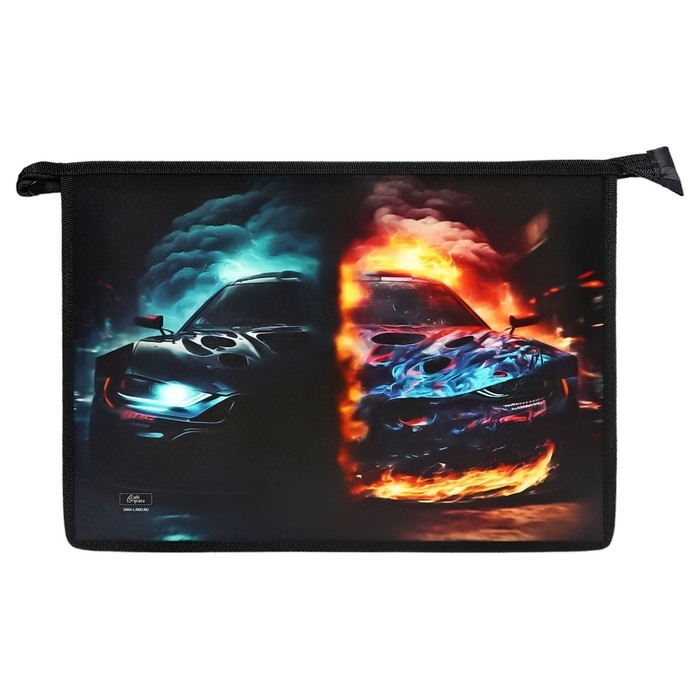 Папка для тетрадей А4, 325 х 230 х 55 мм, молния сверху, пластиковая, ПМ-А4-29 Calligrata Папка для тетрадей А4, 325 х 230 х 55 мм, молния сверху, пластиковая, ПМ-А4-29 Calligrata "Тачка огонь"