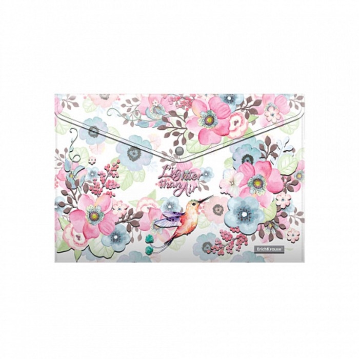 Папка-конверт на кнопке А4, 160 мкм, ErichKrause, Colibri, полупрозрачная, глянцевая, с принтом Папка-конверт на кнопке А4, 160 мкм, ErichKrause, Colibri, полупрозрачная, глянцевая, с принтом