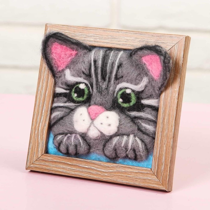 Валяние из шерсти. Объёмная картина «Котёнок», 10х10 см Валяние из шерсти. Объёмная картина «Котёнок», 10х10 см
