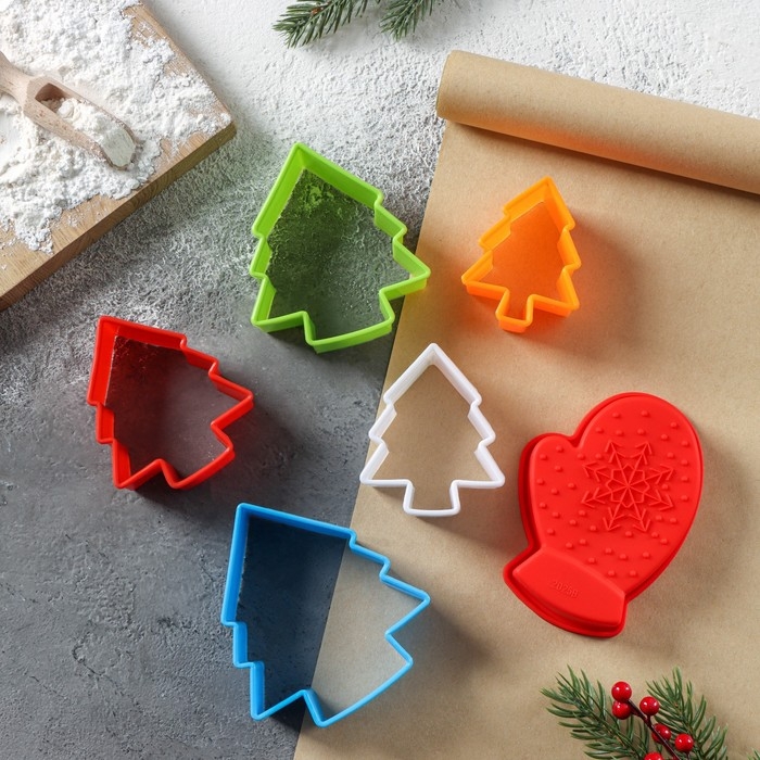Набор для выпечки новогодний Доляна «Новогодняя», 6 предметов: форма для выпечки, набор форм для вырезания печенья 5 шт Набор для выпечки новогодний Доляна «Новогодняя», 6 предметов: форма для выпечки, набор форм для вырезания печенья 5 шт