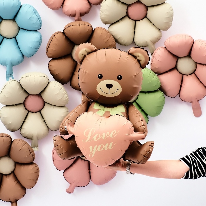 Шар фольгированный 42" &laquo;Медвежонок с розовым сердцем&raquo;, матовый, цвет шоколадный, под воздух