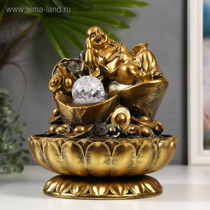 Фонтан настольный от сети, подсветка Фонтан настольный от сети, подсветка "Золотой хотей и слитки золота" 31х24х24 см