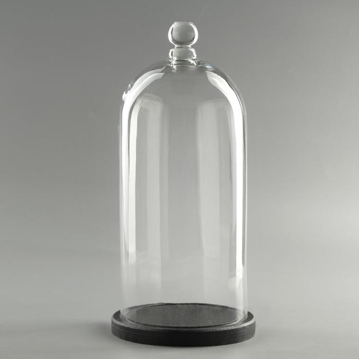 Стеклянный купол-клош с шариком на деревянной подставке Стеклянный купол-клош с шариком на деревянной подставке "Родрик", 34х15 см, стекло, черный