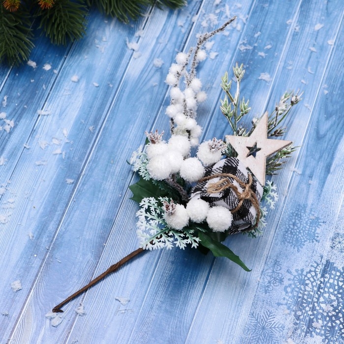 Декор  Декор "Зимние грезы" подарок в клетку звезда ягоды, 21 см