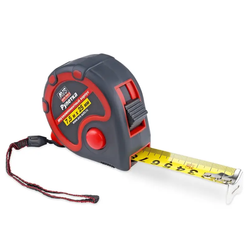 Рулетка 7,5м х 25 мм двухкомпонентный корпус (3 фиксатора) AVS MT7525R