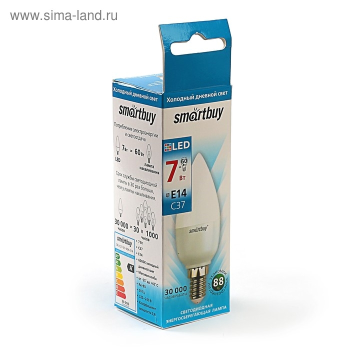 Лампа cветодиодная Smartbuy, Е14, C37, 7 Вт, 6000 К, холодный белый свет
