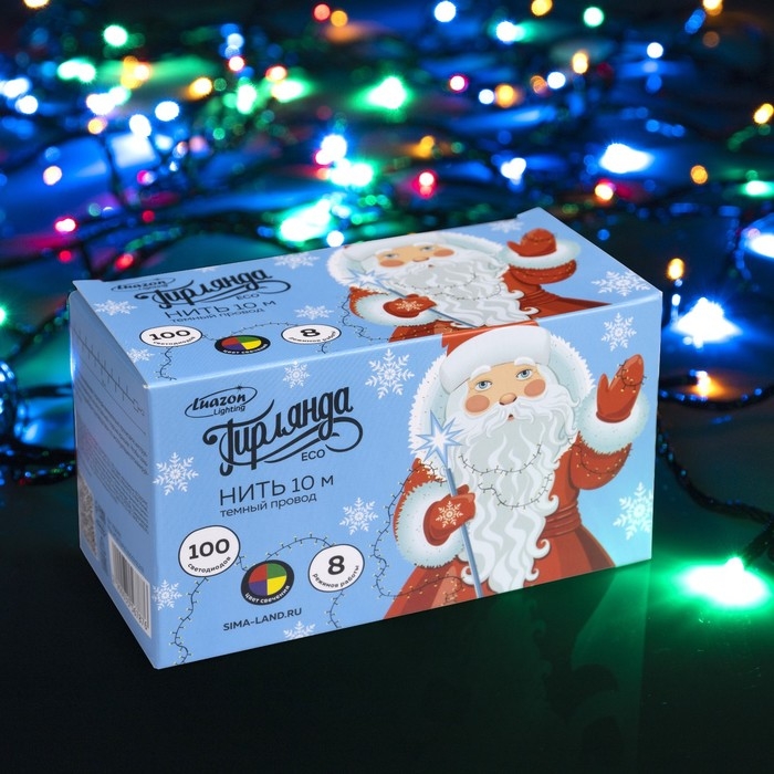 Гирлянда «Нить» 10 м, IP20, тёмная нить, 100 LED, свечение мульти, 8 режимов, 220 В Гирлянда «Нить» 10 м, IP20, тёмная нить, 100 LED, свечение мульти, 8 режимов, 220 В