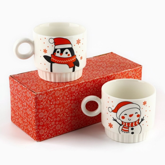 Новый год. Набор кружек из керамики «С Новым годом!», 250 мл, 2 шт Новый год. Набор кружек из керамики «С Новым годом!», 250 мл, 2 шт