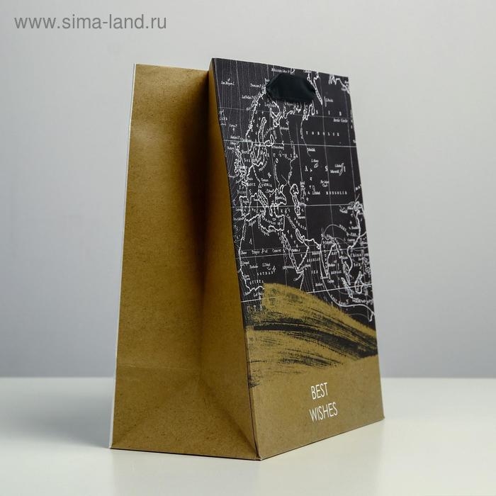 Пакет подарочный крафтовый вертикальный, упаковка, &laquo;Best wishes&raquo;, MS 18 х 23 х 10 см