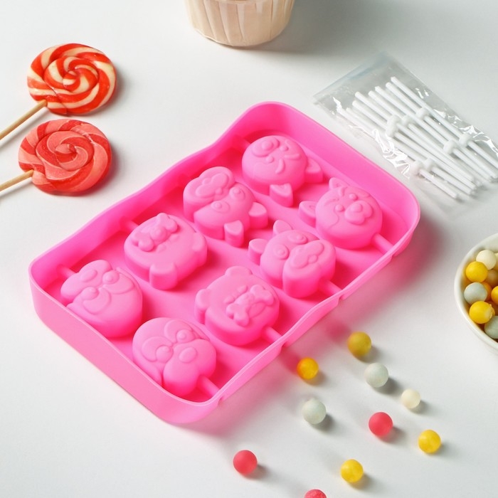 Форма для леденцов Доляна «Собакены», силикон, 16,2×10,5×1,7 см, 8 ячеек, с палочками, цвет МИКС Форма для леденцов Доляна «Собакены», силикон, 16,2×10,5×1,7 см, 8 ячеек, с палочками, цвет МИКС