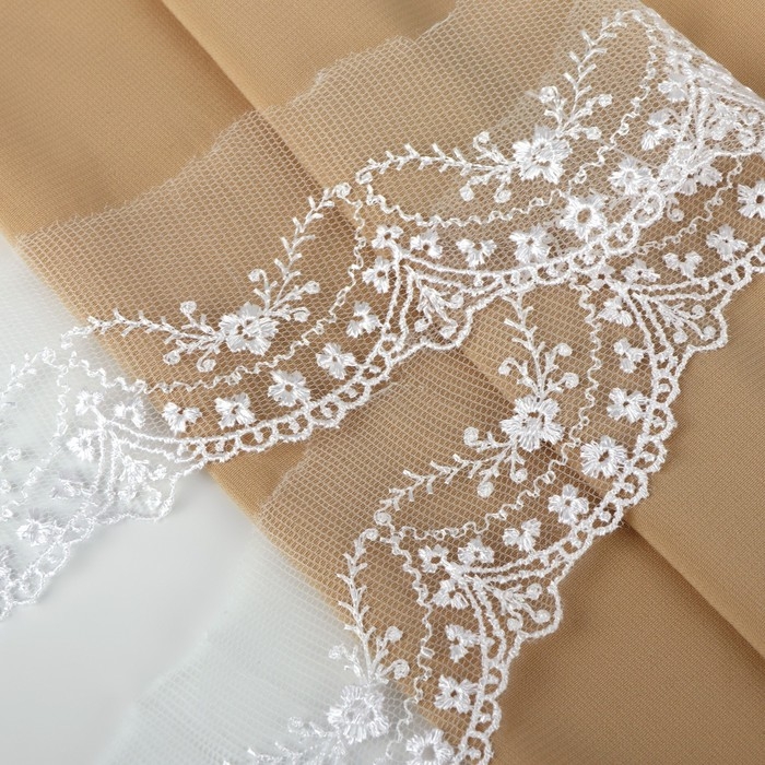 Кружево на сетке, 50 мм × 11 ± 1 м, цвет белый Кружево на сетке, 50 мм × 11 ± 1 м, цвет белый