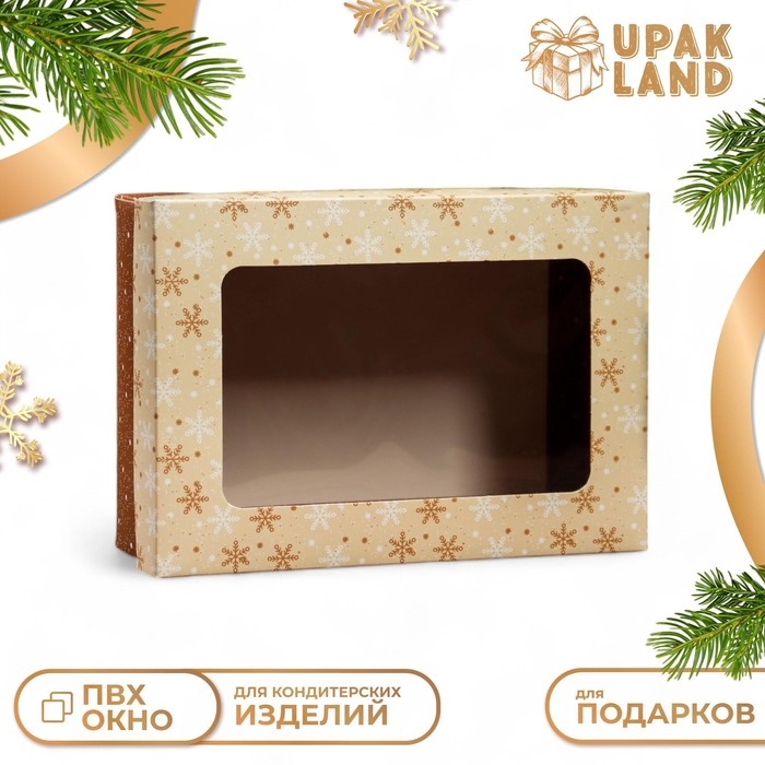 Новый год. Коробка подарочная новогодняя складная, крышка-дно, с окном Новый год. Коробка подарочная новогодняя складная, крышка-дно, с окном "Новогодняя снежинка" 24 х 17 х 8 см