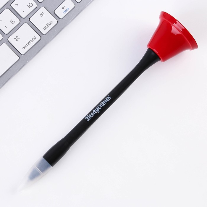 Ручка прикол колокольчик шариковая на открытке на выпускной «Выпускник» синяя паста 0.8 мм