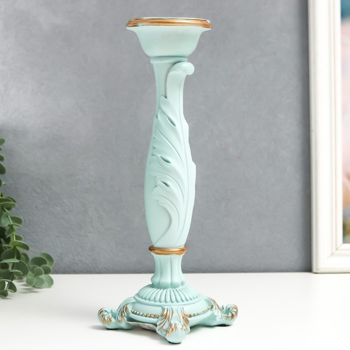 Подсвечник полистоун на 1 свечу Подсвечник полистоун на 1 свечу "Пышный лист" нежно-голубой 26,5х9х9 см