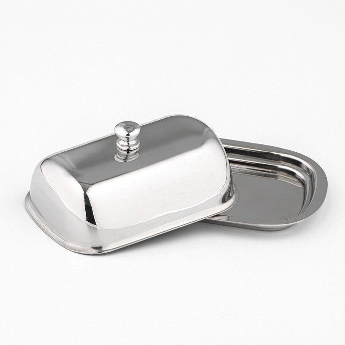 Маслёнка из нержавеющей стали, 16×12×7 см, цвет серебряный Маслёнка из нержавеющей стали, 16×12×7 см, цвет серебряный