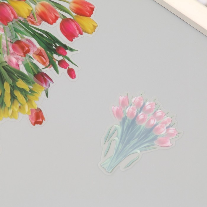Наклейки пластик Наклейки пластик "Весенние цветы. Тюльпаны" набор 40 шт 15х8 см