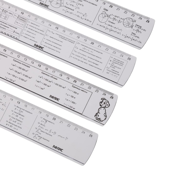 Набор справочных линеек 4 штуки, Calligrata 25 см, таблица умножения, химия, геометрия, физика Набор справочных линеек 4 штуки, Calligrata 25 см, таблица умножения, химия, геометрия, физика