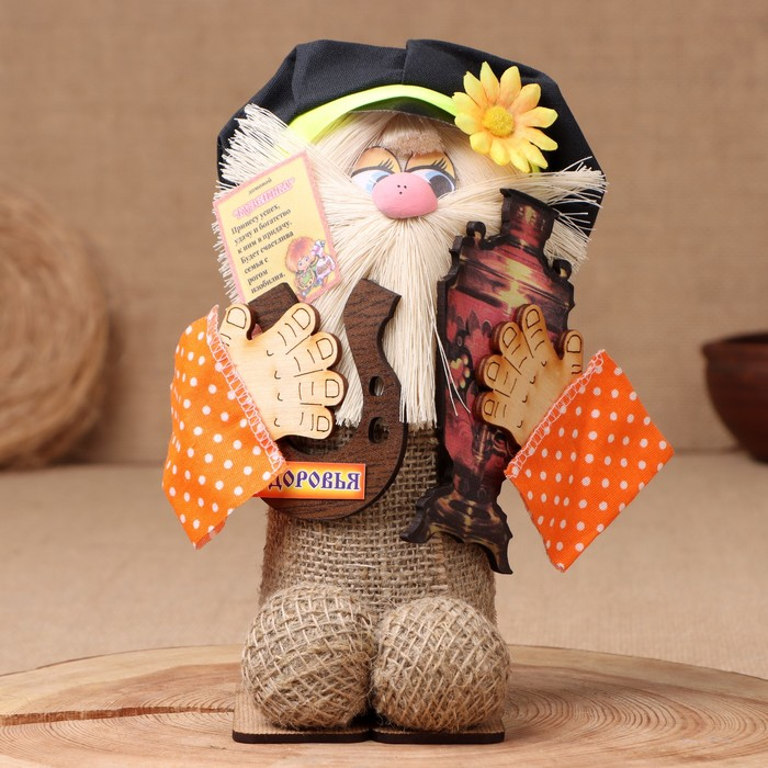 Оберег-домовой Оберег-домовой "Кузя в кепке, с самоваром и подковой", 26х15х12 см МИКС
