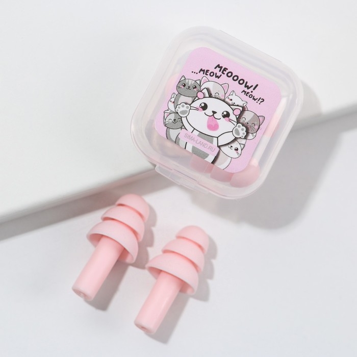 Беруши в пластиковом футляре  Беруши в пластиковом футляре "Meooow!", 3,5 х 3,5 см