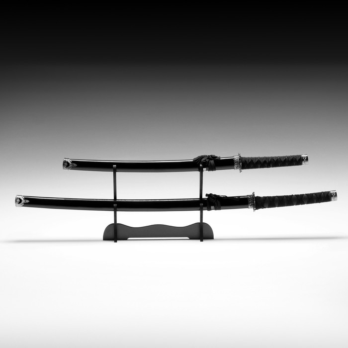 Сув. изделие катаны 2в1 на подставке, ножны дерево, черные глянец 78/103 см