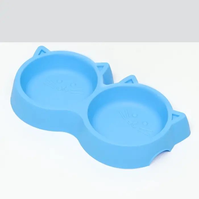 Миска двойная &laquo;Кошка&raquo;, 25&times;13&times;3.5 см, с прорезиненными ножками, пластик, синяя