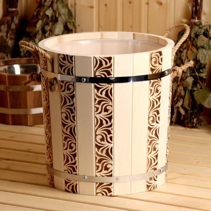 Запарник из липы, 18 л,  пластиковая вставка, ручка-веревка (Рисунок  1) Запарник из липы, 18 л,  пластиковая вставка, ручка-веревка (Рисунок  1)