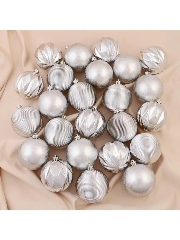Ёлочные игрушки &laquo;Зимний шик&raquo;, шары новогодние, d=8 см, набор 24 шт., серебро