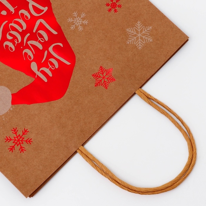 Пакет крафт с тиснением, круглая ручка, Пакет крафт с тиснением, круглая ручка, "Колпак" 33 х 25 х 12 см, 120 г