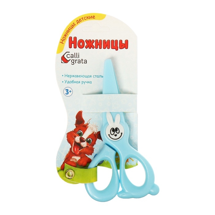 Ножницы 11,8см пластиковые ручки, закругленные концы лезвий, Зайчик синий CALLIGRATA Ножницы 11,8см пластиковые ручки, закругленные концы лезвий, Зайчик синий CALLIGRATA