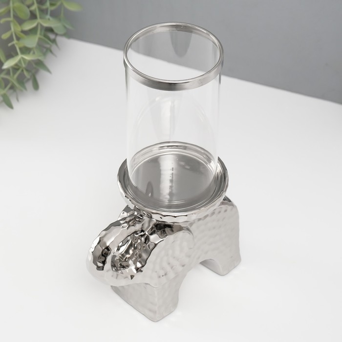 Подсвечник керамика, стекло на 1 свечу  Подсвечник керамика, стекло на 1 свечу "Слон" d=8 см серебро 16х10х27 см