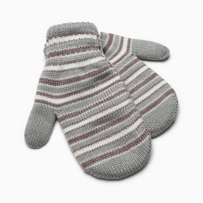 Варежки для мальчика двойные, серый с коричневым, размер 17 Варежки для мальчика двойные, серый с коричневым, размер 17