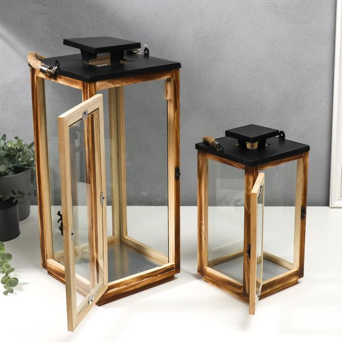 Подсвечник дерево "Лаконичность" набор 2 шт 31х15х15 49х20х20 см