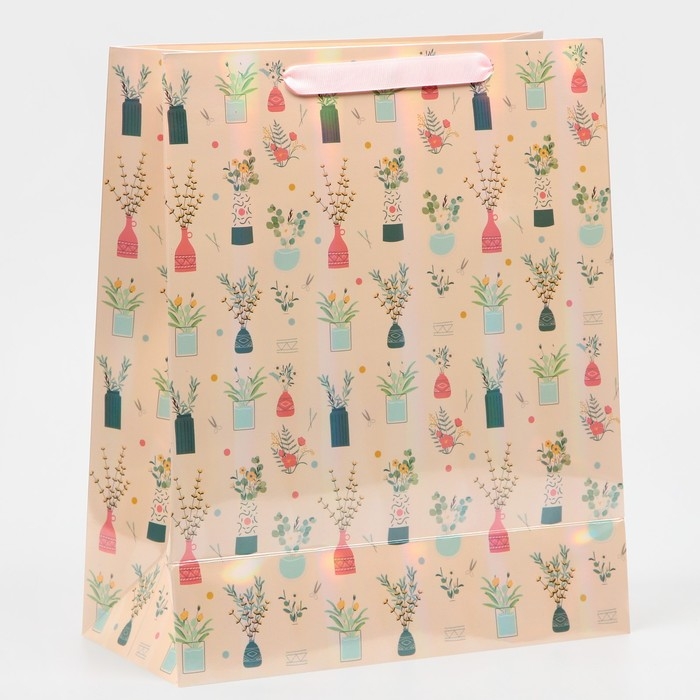 Пакет подарочный ламинированный вертикальный, упаковка, «Будь счастлива», радужная голография, М 26 х 30 х 9 см