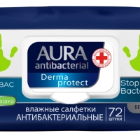 Салфетки влажные AURA Antibacterial Derma Protect антибактериальные, 72шт