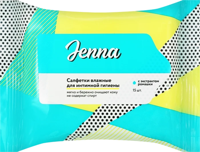 Салфетки влажные для интимной гигиены JENNA с экстрактом ромашки, 15шт Салфетки влажные для интимной гигиены JENNA с экстрактом ромашки, 15шт