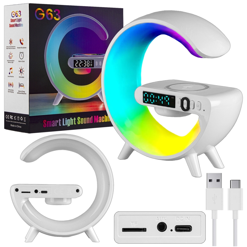 Портативная акустика RGB с беспроводной зарядкой G63 белый Портативная акустика RGB с беспроводной зарядкой G63 белый