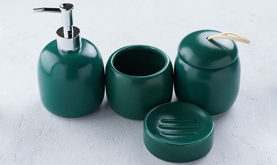 Набор аксессуаров для ванной комнаты SAVANNA Monro, 4 предмета (мыльница, дозатор для мыла 450 мл, стакан, баночка), цвет зеленый Набор аксессуаров для ванной комнаты SAVANNA Monro, 4 предмета (мыльница, дозатор для мыла 450 мл, стакан, баночка), цвет зеленый