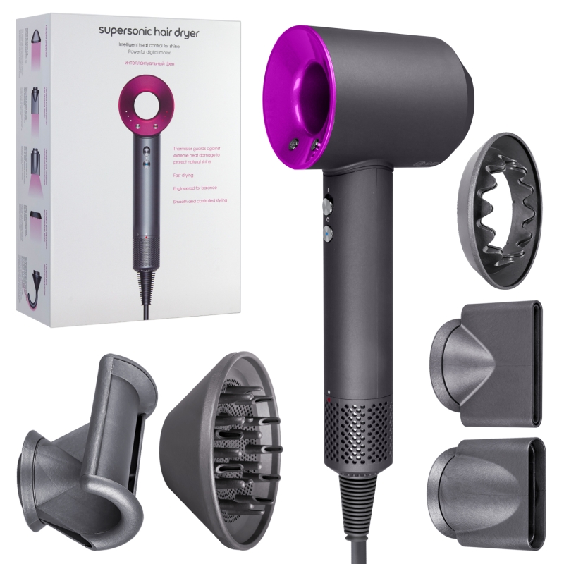 Набор фен supersonic Серый с фиолетовым (6 в 1) 1.8м Набор фен supersonic Серый с фиолетовым (6 в 1) 1.8м