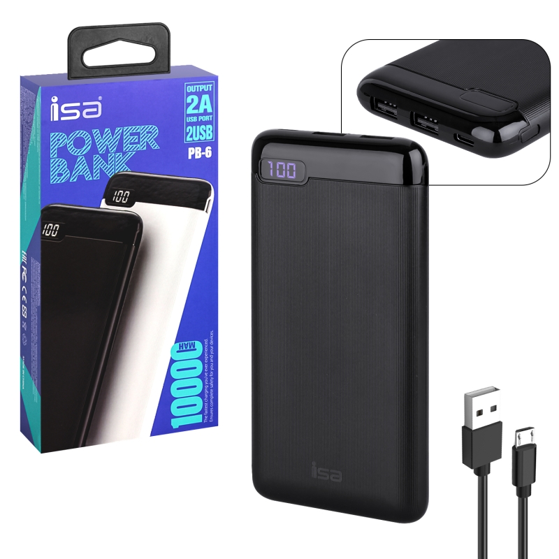 Внешний аккумулятор PB-6 10000mAh черный ISA