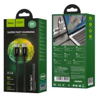 Кабель X14 Type-C на Type-C 1m 60W HOCO черный