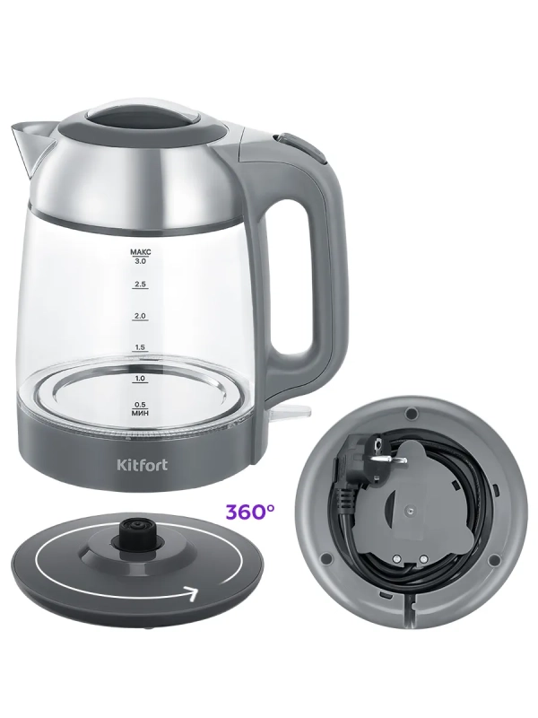 Чайник электрический стеклянный КТ-6762 - 3 л