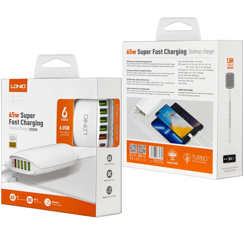 Переходник СЗУ на 5 USB + Type-C 65 WA6573C LDNIO Переходник СЗУ на 5 USB + Type-C 65 WA6573C LDNIO