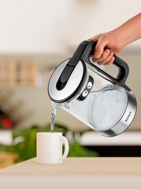 Чайник электрический стеклянный с подсветкой КТ-6128 - 1.7 л Чайник электрический стеклянный с подсветкой КТ-6128 - 1.7 л