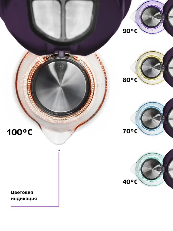 Чайник электрический стеклянный с подсветкой КТ-640 - 1.7 л Чайник электрический стеклянный с подсветкой КТ-640 - 1.7 л