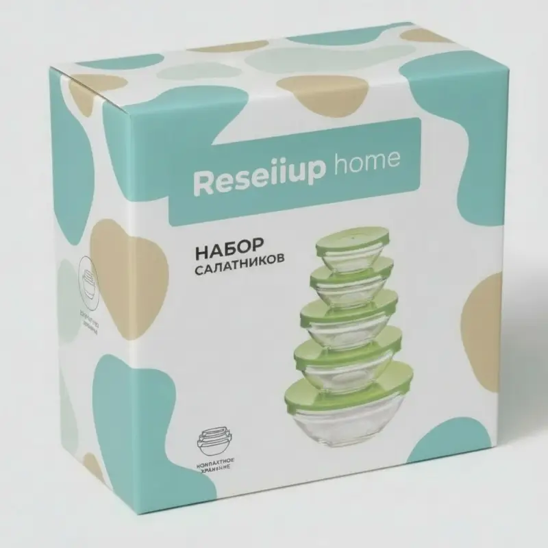 Набор стеклянных салатников Доляна &laquo;Классика&raquo;, с крышками, 5 предметов: 900 мл (17&times;7,6 см), 500 мл (16&times;6 см), 350 мл (12,5&times;5,4 см), 200 мл (10,5&times;4,5 см), 130 мл (9&times;3,7 см), цвет зелёный