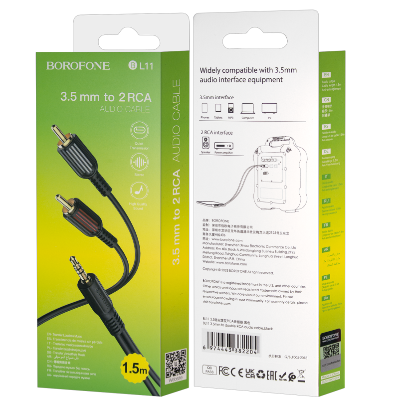Кабель BL11 3,5мм на 2RCA 1,5M Borofone черный Кабель BL11 3,5мм на 2RCA 1,5M Borofone черный