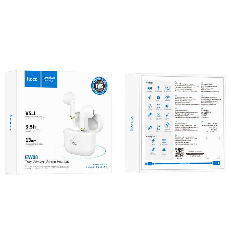 Гарнитура EW08 Bluetooth True Wireless Stereo Headset HOCO белая Гарнитура EW08 Bluetooth True Wireless Stereo Headset HOCO белая