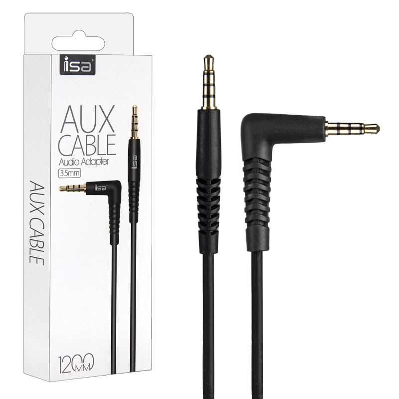 Кабель AUX 1,2M 3,5 на 3,5 Г-образный штекер черный ISA Кабель AUX 1,2M 3,5 на 3,5 Г-образный штекер черный ISA