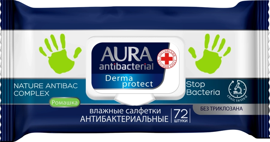 Салфетки влажные AURA Antibacterial Derma Protect антибактериальные, 72шт Салфетки влажные AURA Antibacterial Derma Protect антибактериальные, 72шт